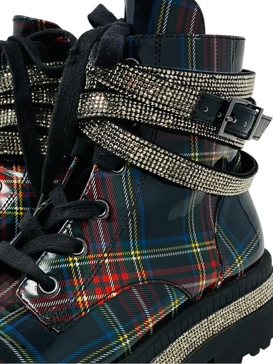 Jessica Simpson Ebrina Plaid Rhinestone Combat Women’s Boots Size 6.5M Straps - Picture 8 of 9
